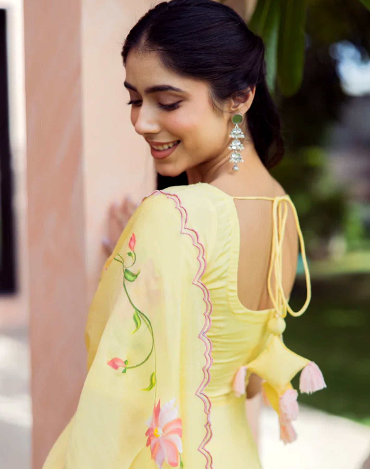 Saanjh - Handpainted Chinon Suit Set in Aura Yellow