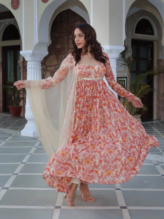 Ivory Blossom Georgette Suit Set