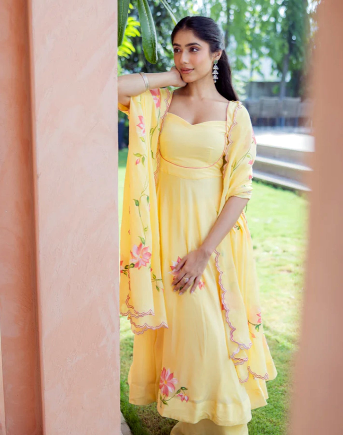 Saanjh - Handpainted Chinon Suit Set in Aura Yellow