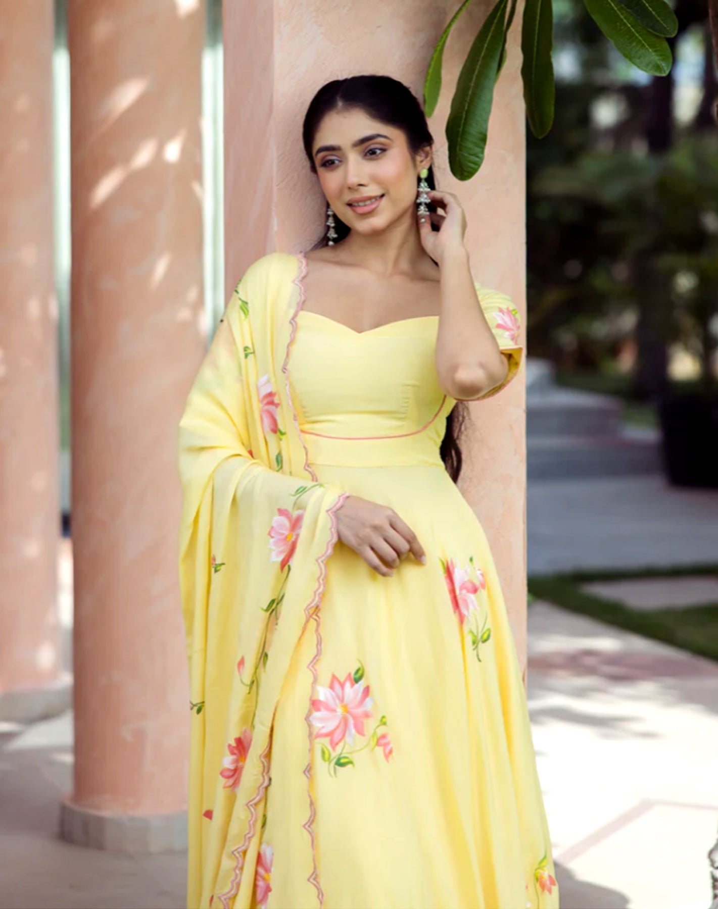 Saanjh - Handpainted Chinon Suit Set in Aura Yellow