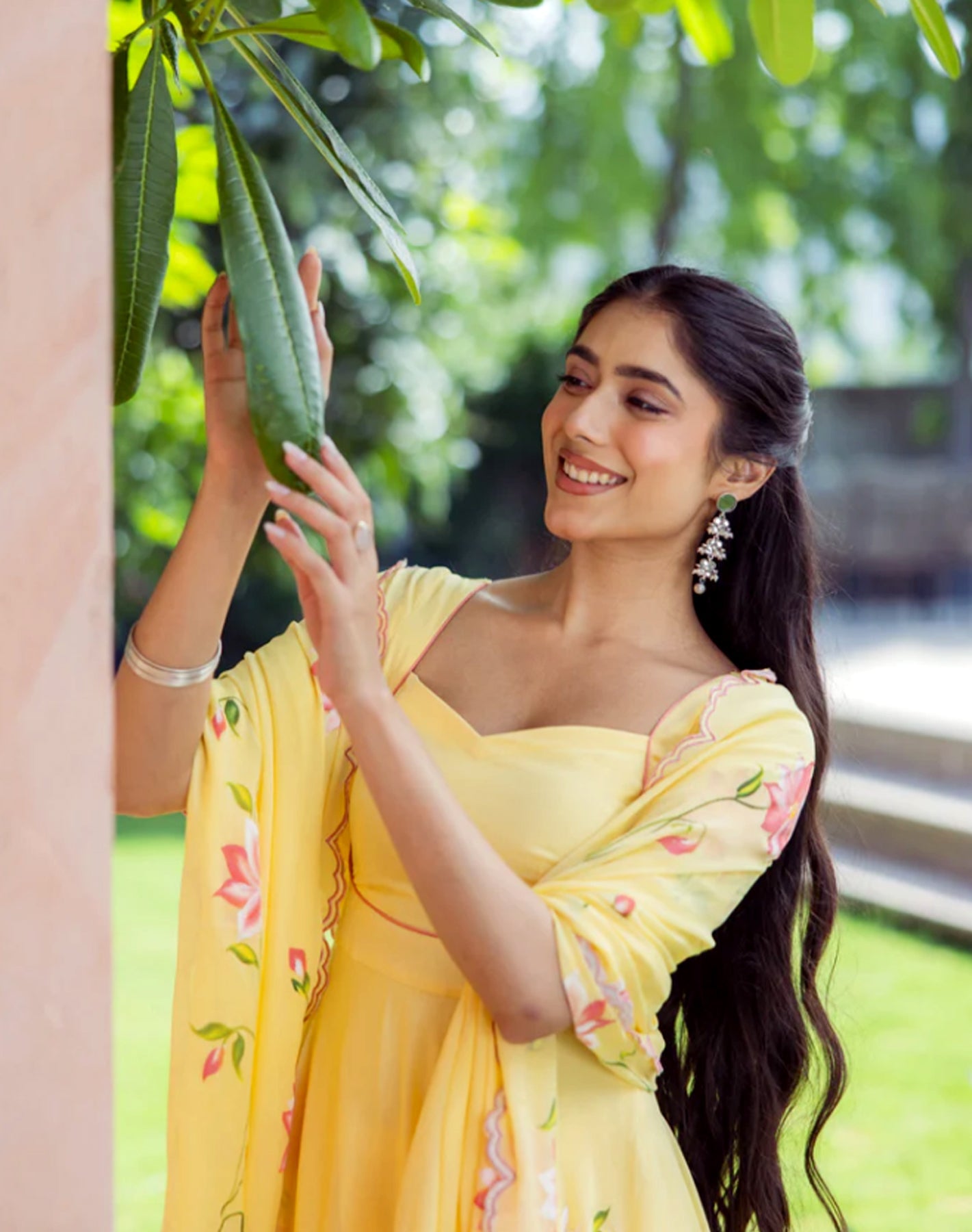 Saanjh - Handpainted Chinon Suit Set in Aura Yellow