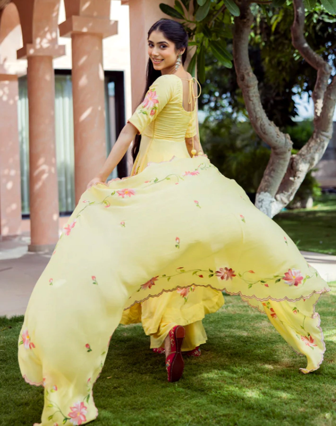 Saanjh - Handpainted Chinon Suit Set in Aura Yellow