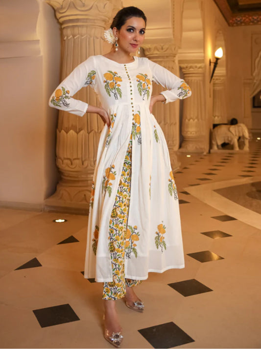 Ivory Serenity Handblock Kurta Set